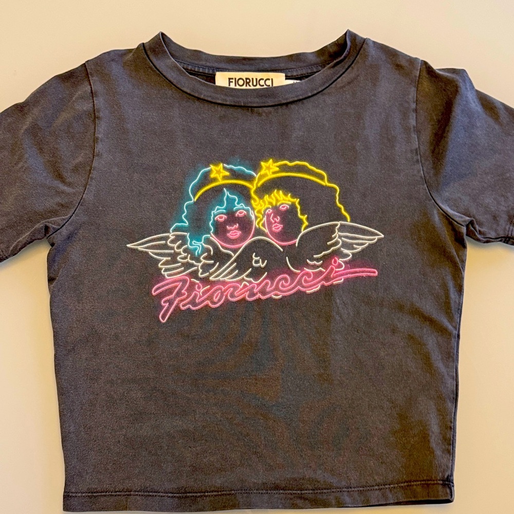 Fiorucci Charcoal Kids T-Shirt with Neon Angel Design